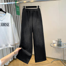 批发实拍大码阔腿裤女胖MM松紧腰渐变色运动裤慵懒风休闲女裤