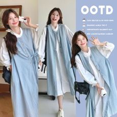 批发大量~孕妇早秋新款法式气质白色<b class='q'>百搭</b>衬衣+宽松系带背心两件套