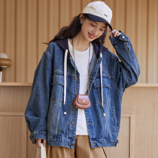 批发实拍复古牛仔外套女秋装2025<b class='q'>新款</b>韩系宽松慵懒风<b class='q'>情侣</b><b class='q'>撞色</b>连帽夹克