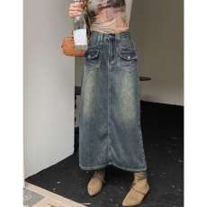 批发#<b class='q'>大码</b>女装牛仔半身裙女高腰新款复古直筒宽松a字中长款半裙