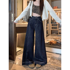 批发实拍 新款大码女装美式复古宽松大喇叭牛仔裤辣妹阔腿直筒拖地裤