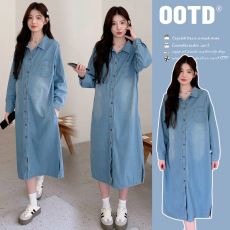 实拍2026孕妇春装牛仔连衣裙中长款宽松外出洋气潮妈孕妇装裙子