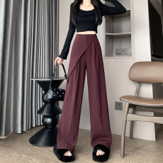 批发不规则拼接直筒阔腿裤女2025秋季新款炸街垂感西装裤设计感<b class='q'>长裤</b>子