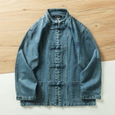 批发<b class='q'>中国风</b>盘扣设计 外贸尾货立领宽松休闲牛仔夹克外套秋男
