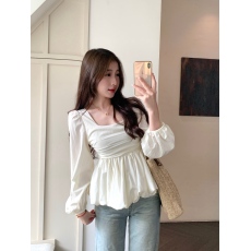 批发实拍～<b class='q'>大码</b>春季新款韩版设计感方领修身遮肚显瘦高级感衬衫上衣