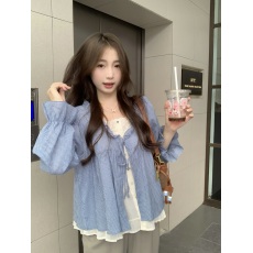 批发实拍～<b class='q'>大码</b>春季新款韩版重工设计感系带假两件百搭减龄甜美上衣