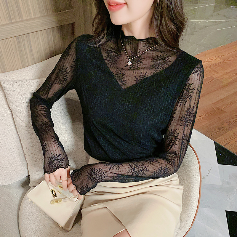 MY12190# 新款修身百搭蕾丝打底衫女长袖蕾丝衫小衫女裝貨源服裝批發