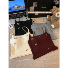 批发实拍实价~秋冬磨毛保暖背心蝴蝶结刺绣一体式设计感吊带上衣