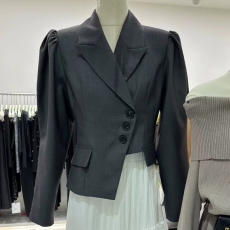 批发韩国东大门2025秋季新款灰色不规则西装外套收腰西服短款上衣女