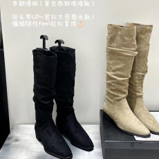 批发粗跟卡其色堆堆靴中筒长靴<b class='q'>女鞋</b>2024新款秋冬季绒面瘦瘦长筒靴子