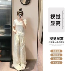 批发现货碎花<b class='q'>运动</b>裤女夏<b class='q'>新款</b>宽松直筒休闲阔腿裤小个子美式卫裤#2175