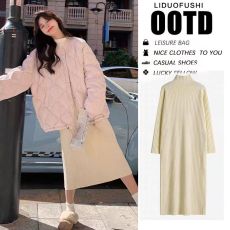 批发实拍~2025秋冬网红菱格羽绒棉服+针织连衣裙孕妇两件套