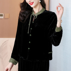 批发香云纱拼接真丝绒外套女<b class='q'>短款</b>春秋桑蚕丝金丝绒高贵洋气真丝丝绒