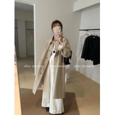 批发2025秋冬韩版棉麻撞色挽袖高质感洗水棉布翻领<b class='q'>风衣</b>