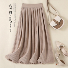 批发实拍  纯羊毛半身裙女秋<b class='q'>冬</b>中长款高腰百褶大摆裙A字裙针织伞裙