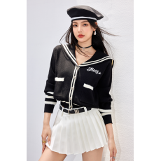 批发实拍◆有◆2026汤梦佳同款水貂绒拼接毛衣女<b class='q'>海军风</b>小翻领百搭上衣