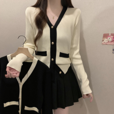 批发大码女装小香风针织开衫微胖mm秋冬撞色V领上衣遮肉<b class='q'>显瘦</b>通勤<b class='q'>外套</b>