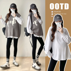 批发实拍~秋冬季新款卡通针织马甲<b class='q'>中长款</b>慵懒风叠穿马甲两件套上衣