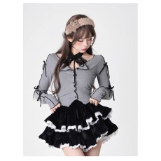 批发大码女装~灰色挂脖长袖T恤甜辣<b class='q'>开衫</b>上衣+miu系芭蕾<b class='q'>宝宝</b>绒蛋糕裙