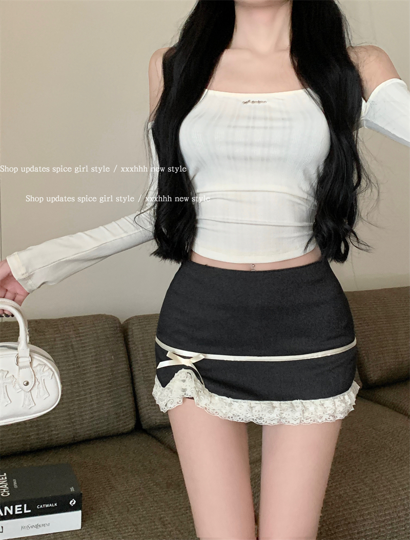 Actual shot ~ 2024 early autumn new lace skirt for women A-line hip-hugging design bow skirt