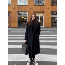 批发黑色毛呢<b class='q'>外套</b>女小个子韩系新款秋冬高级感中长款加厚西装呢子大衣
