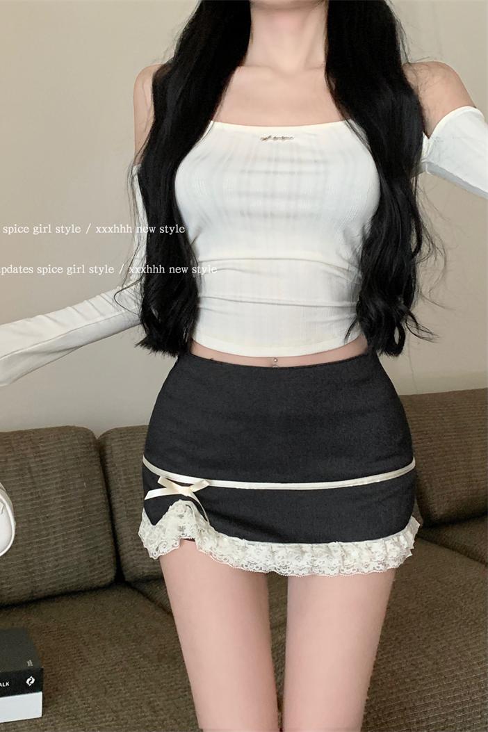 Actual shot ~ 2024 early autumn new lace skirt for women A-line hip-hugging design bow skirt