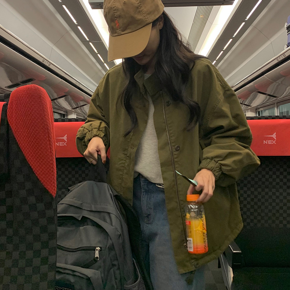크기 있음 업데이트 ins 보 주님 섹션 한 부서 미니멀리즘 반하이넥 캐주얼 다용도 지퍼 루즈핏 재킷 재킷