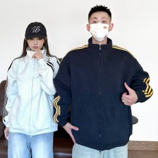 批发情侣装春秋款2024拉链三条杠无帽立领运动卫衣男美式潮牌开衫外套