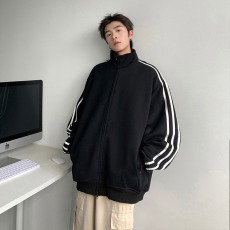 批发藏青色三条杠开衫卫衣男美式休闲宽松百搭学院<b class='q'>风</b>外套时尚潮牌上衣