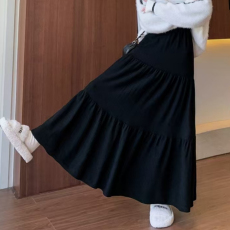 批发温柔风拼接蛋糕半身裙女秋<b class='q'>冬</b>百搭针织A字裙中长款高腰垂感大摆…