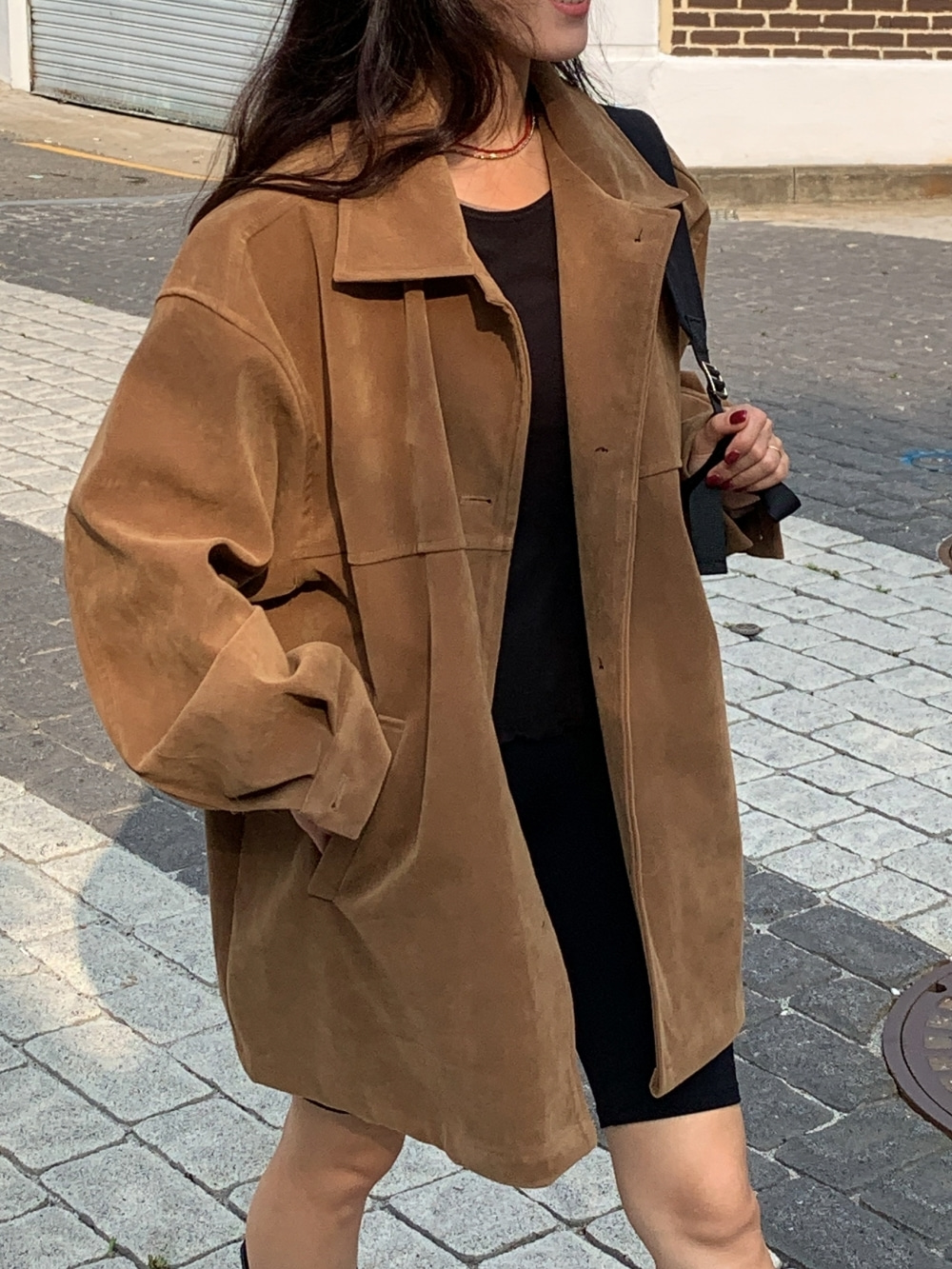 chic韩国秋冬时髦小众设计感翻领宽松百搭长袖麂皮绒外套女上衣
