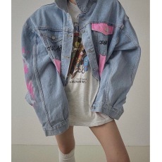 批发<b class='q'>韩国</b>东大门吸睛个性拼接涂鸦宽松<b class='q'>牛仔</b><b class='q'>外套</b>夹克款