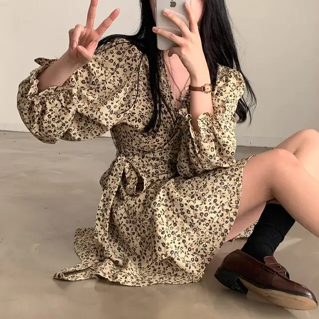 프리미엄 베이지/블랙 루즈핏 원피스 상세 이미지 6
