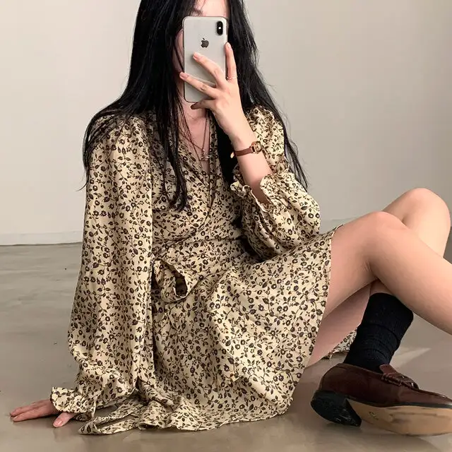 프리미엄 베이지/블랙 루즈핏 원피스 상세 이미지 7