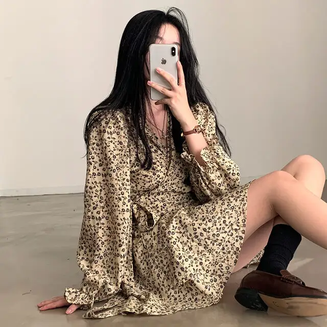 프리미엄 베이지/블랙 루즈핏 원피스 상세 이미지 8