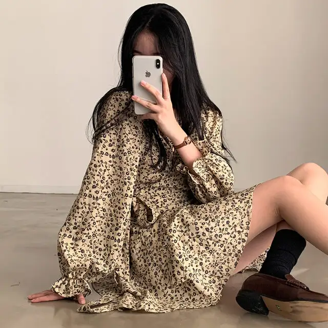 프리미엄 베이지/블랙 루즈핏 원피스 상세 이미지 10