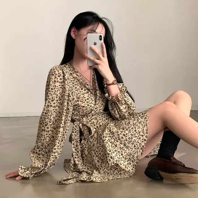 프리미엄 베이지/블랙 루즈핏 원피스 상세 이미지 12