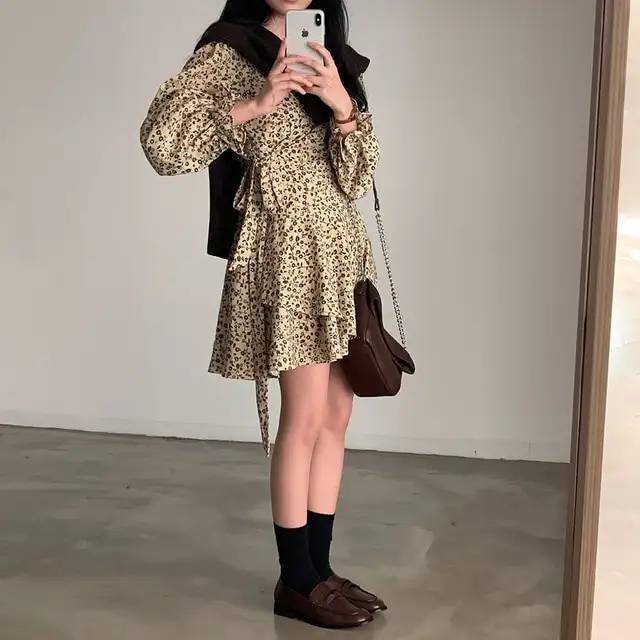 프리미엄 베이지/블랙 루즈핏 원피스 상세 이미지 23