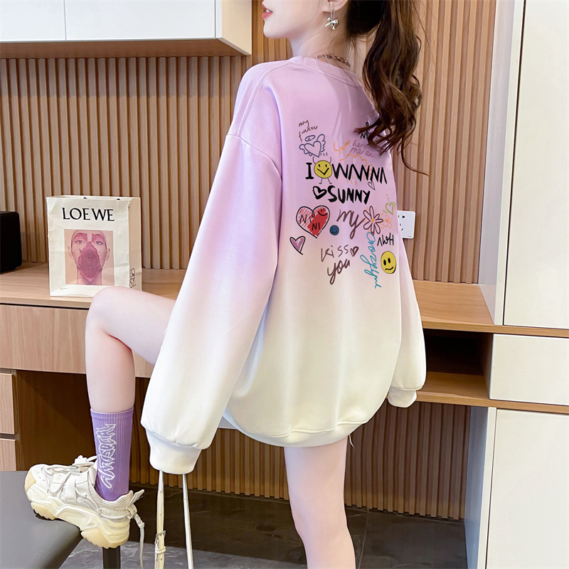 PF21807#仿棉华棉 春秋季新款渐变色大码薄款卫衣女女裝貨源服裝批女裝貨源服裝批發