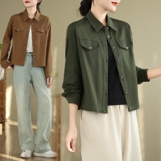批发实拍 文艺复古工装风短款<b class='q'>外套</b>女2026春季新款今年流行纯棉上衣