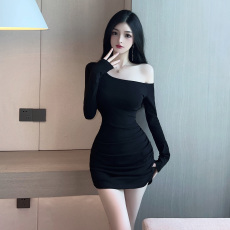 批发满天星 已出货 罗纹 斜肩包臀性感<b class='q'>连衣裙</b>修身打底短裙