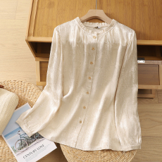 批发实拍 复古缎面提花<b class='q'>衬衫</b>2026春季文艺<b class='q'>森系</b>长袖打底<b class='q'>衬衣</b>女上衣