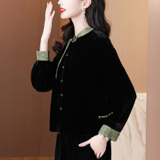 批发香云纱拼接<b class='q'>真丝</b>绒外套<b class='q'>女</b>短款春秋桑蚕丝金丝绒高贵洋气<b class='q'>真丝</b>丝绒