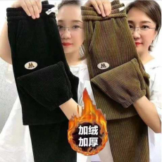 批发加绒加厚灯芯绒复合<b class='q'>宝宝</b>绒高档<b class='q'>哈伦裤</b>女士裤子高腰束脚裤女