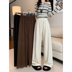 批发实拍2025秋装新款胖mm大码女简约休闲高腰松紧抽绳显瘦阔腿裤