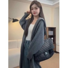 批发宽松慵懒风带扣连帽长款针织外套纯色气质百搭秋冬<b class='q'>女</b>加厚<b class='q'>开衫</b>大衣