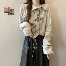 批发实拍大码女装美式复古不规则衬衫女春季新款胖mm短款遮肉辣妹上衣