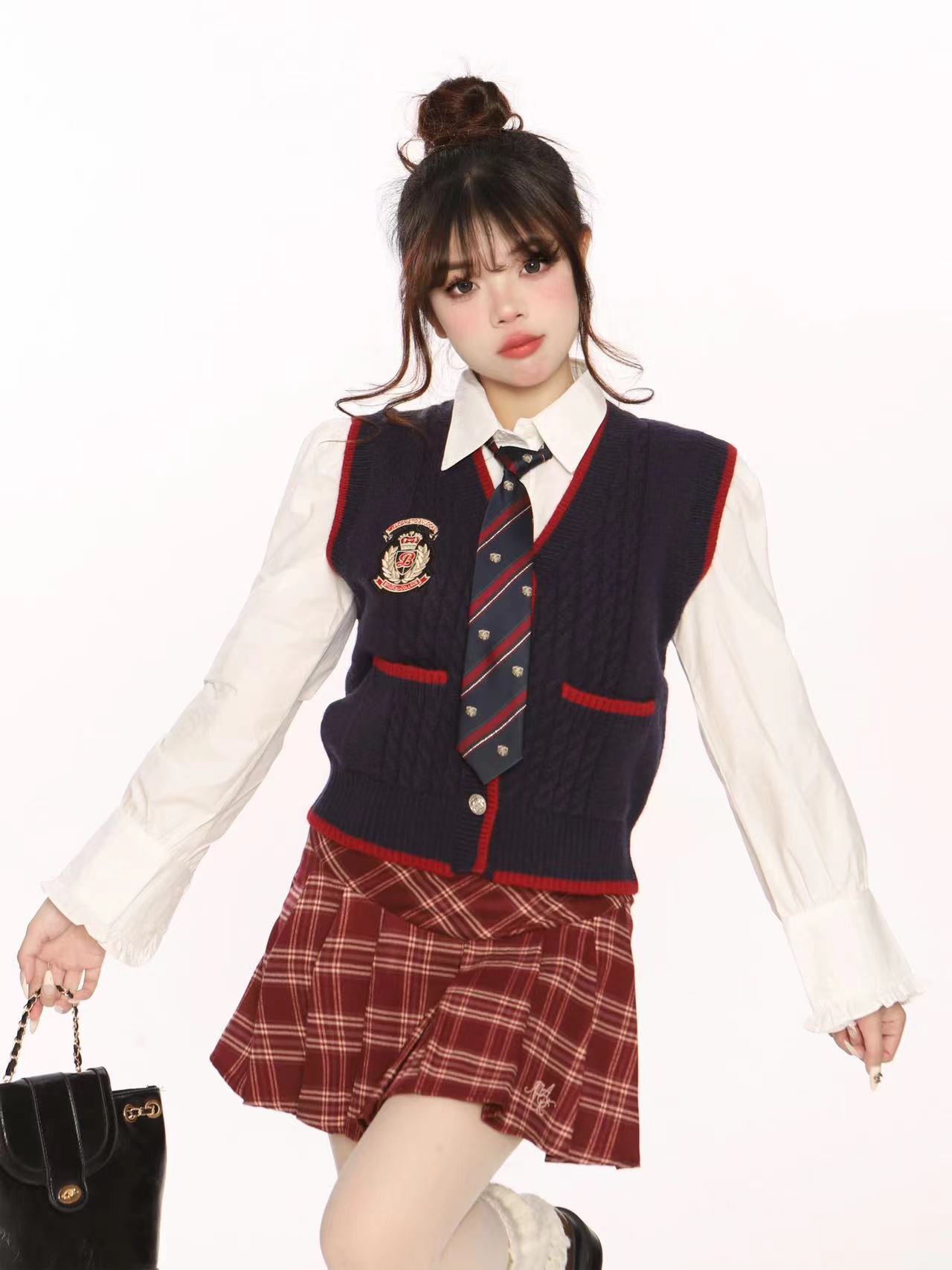 新款修身顯瘦高級感氣質學院風襯衫馬甲背心套裝女