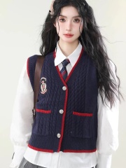 新款修身顯瘦高級感氣質學院風襯衫馬甲背心套裝女