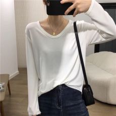 批发细米定制<b class='q'>婴儿</b>肌感柔滑简约V领<b class='q'>长袖</b><b class='q'>T</b><b class='q'>恤</b>纯色百搭套头打底衫上衣春秋